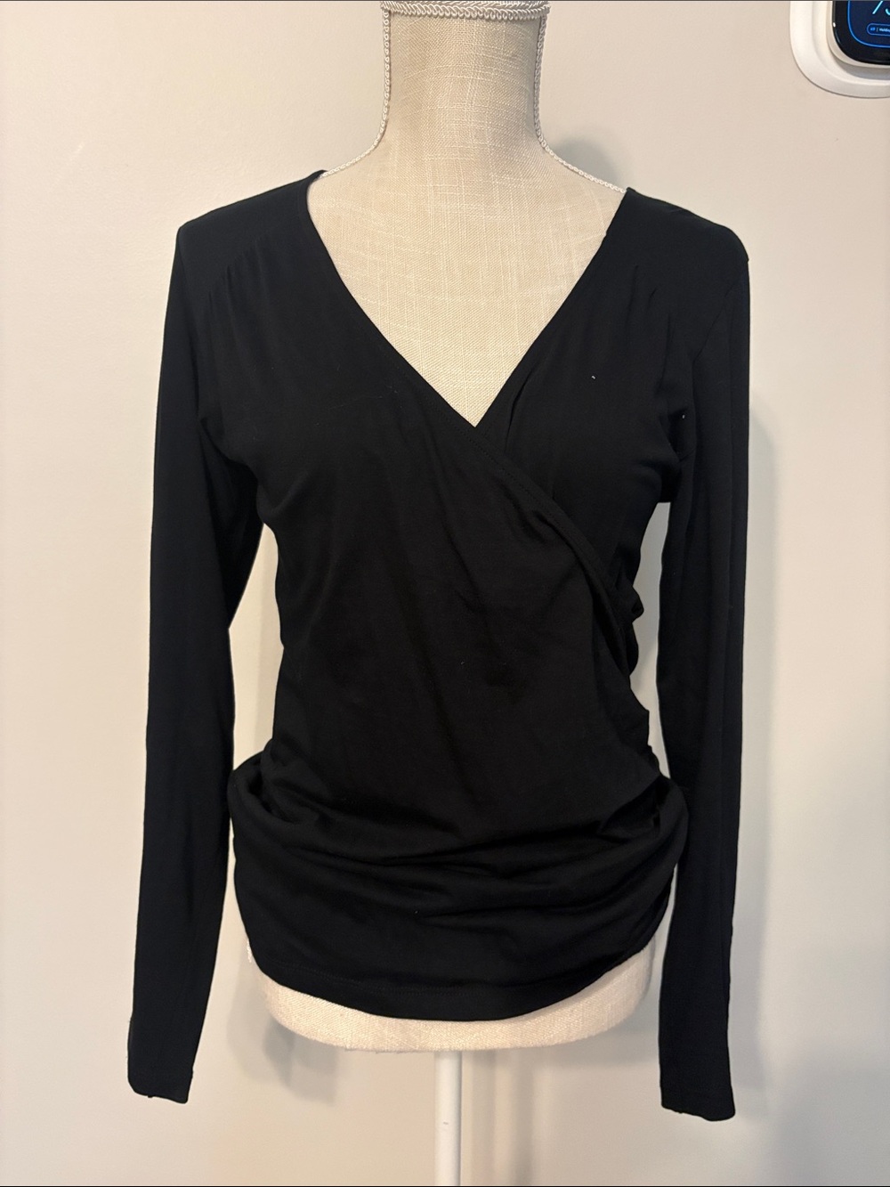 Lilla P Black Wrap-Style Long Sleeve Tee